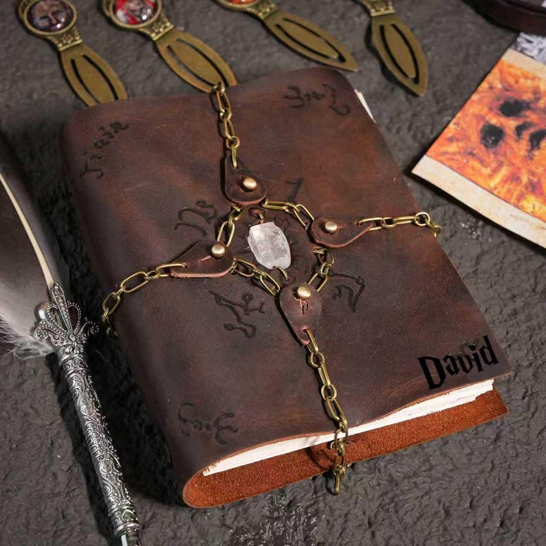 Handmade Leather Magic Journal with Lock, Vintage Spell Book, Fantasy Diary image 2
