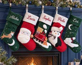 Custom Velvet Christmas Stockings with Name, Personalized Embroidered Family Christmas Stockings, Holiday Gifts