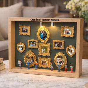 Marco de fotos del Museo de los Recuerdos de la Abuela, Mini Caja Exhibidora DIY con Luz, Regalo para Mamá y Papá