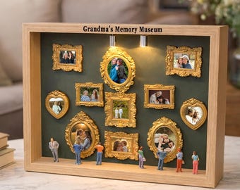 Grandma's Memory Museum Photo Frame, DIY Mini Display Box with Light, Gift for Mom&Dad