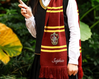 Personalised scarf,Magical Scarf,Harry Scarf,Custom Scarf,with Embroidered Badge,house scarves,wizard scarf,Birthday Gift