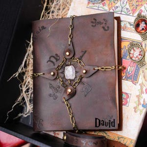 Handmade Leather Magic Journal with Lock, Vintage Spell Book, Fantasy Diary image 1