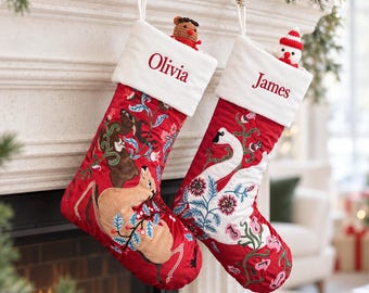 Custom Embroidered Name Christmas Stocking, Vintage Velvet Xmas Stockings, Holiday Stockings Gift, Xmas Gift
