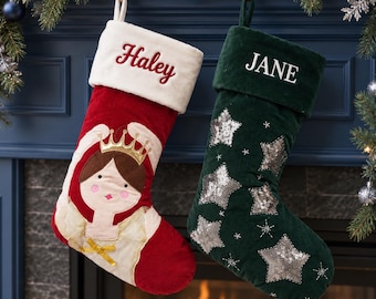 Custom Name Nutcracker Christmas Stockings, Embroidered Name Velvet Xmas Stockings, 2026 Family Christmas Gift