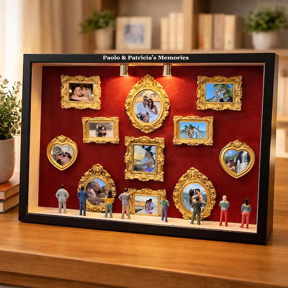 Personalized Mini Museum Silhouette Box with LED Light, DIY Photo Display Frame,Gift For Him,Gift For Her