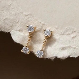 14k Gold Lab Grown Diamond Drop Earrings: Minimalist Chain Studs