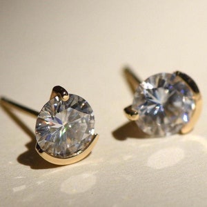 Round Lab Grown Diamond Stud Earrings: 14K Gold Martini Setting