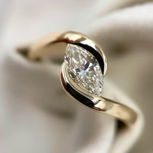 Marquise Lab Grown Diamond Engagement Ring: 18k Yellow Gold Solitaire