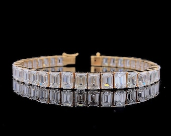 Emerald Cut Lab Grown Diamond Tennis Bracelet/ 10K White Gold Emerald Cut Diamond Stackable Bracelet/ HPHT Lab Diamond Bracelet Gift For Her