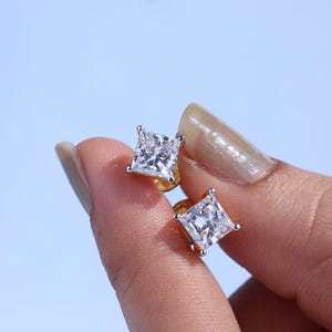Princess Cut Lab Grown Diamond 14K Gold Stud Earrings (0.50-5.00 TCW)