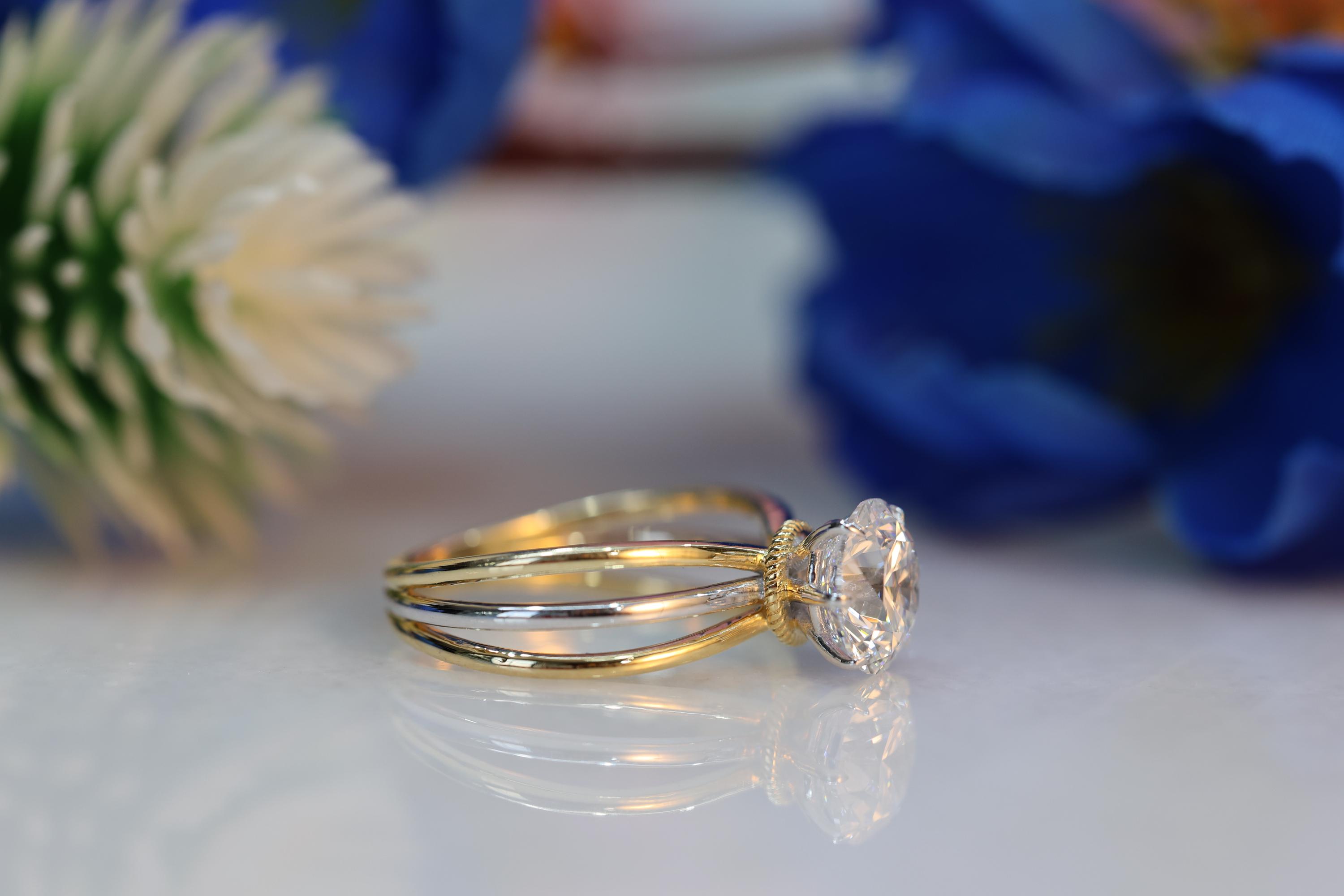 1.00 CT Trio Band Diamond Ring 14k Gold |open Band Solitaire Ring for ...