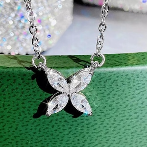 1 CT Marquise Lab Grown Diamond Necklace: 14K Gold Flower Pendant