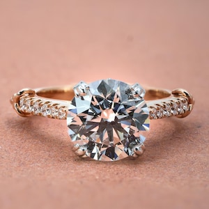 3.09 Carat Round Lab Diamond Engagement Ring: Hidden Halo, Solid Gold