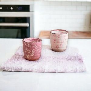 White/Pink Hand-Painted Flowers Ceramic Porcelain Mug, Kung Fu Tea Mug without Handgrip, Japanese Style Cherry Blossoms Mug, Kitchen Goods