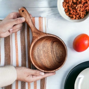 Handmade Beech/Acacia Wooden Bowl, Multi-Use Salad Fruit Soup Cereal Rice Oat Bowl, Bowl With Handle, Noodles Serving Bowl, Kitchen Goods