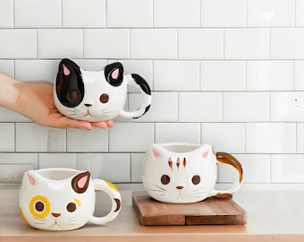 430ml Cartoon Cute Cat Shape Ceramic Mug, Coffee Tea Milk Breakfast Mug, Minimalist Hand-Painted Mug with Handgrip, Drinkware, Kitchen Goods