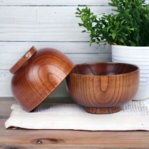 Japanese Style Wooden Bowl, Rice Soup Salad Wood Bowl, Small/Large Food Container Bowl for Kids, Tableware Wooden Utensils, Kitchen & Dining