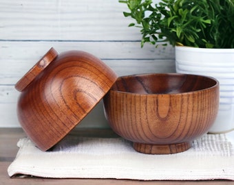 Cuenco de madera de estilo japonés, cuenco de madera para ensalada de sopa de arroz, recipiente de comida pequeño/grande para niños, vajilla, utensilios de madera, cocina y comedor