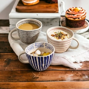 400ml Japanese Style Irregular Hand-Painted Striped Ceramic Cup, Large Capacity Coffee/Tea Mug, Drinkware, Kitchen Goods, Drink & Barware