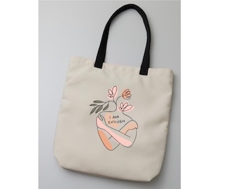 I Am Enough Tote Bag, Motivational Polyester Bag