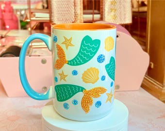 Mermaid Tail Coffee Mug: 15oz Ceramic Ocean Theme