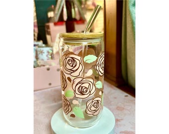 Rose Gold Roses Glasdose: 16 Unzen Libbey Bierschale