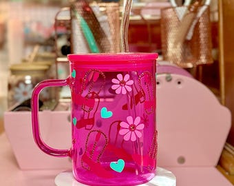 Pink Cowgirl Glass Cup: Rhinestone Cowboy Boots, Western Gift