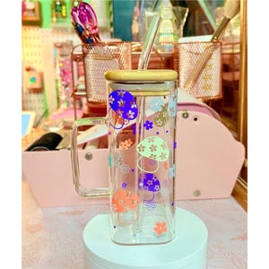 Pilz Glasdose mit Deckel & Strohhalm: Strass Design