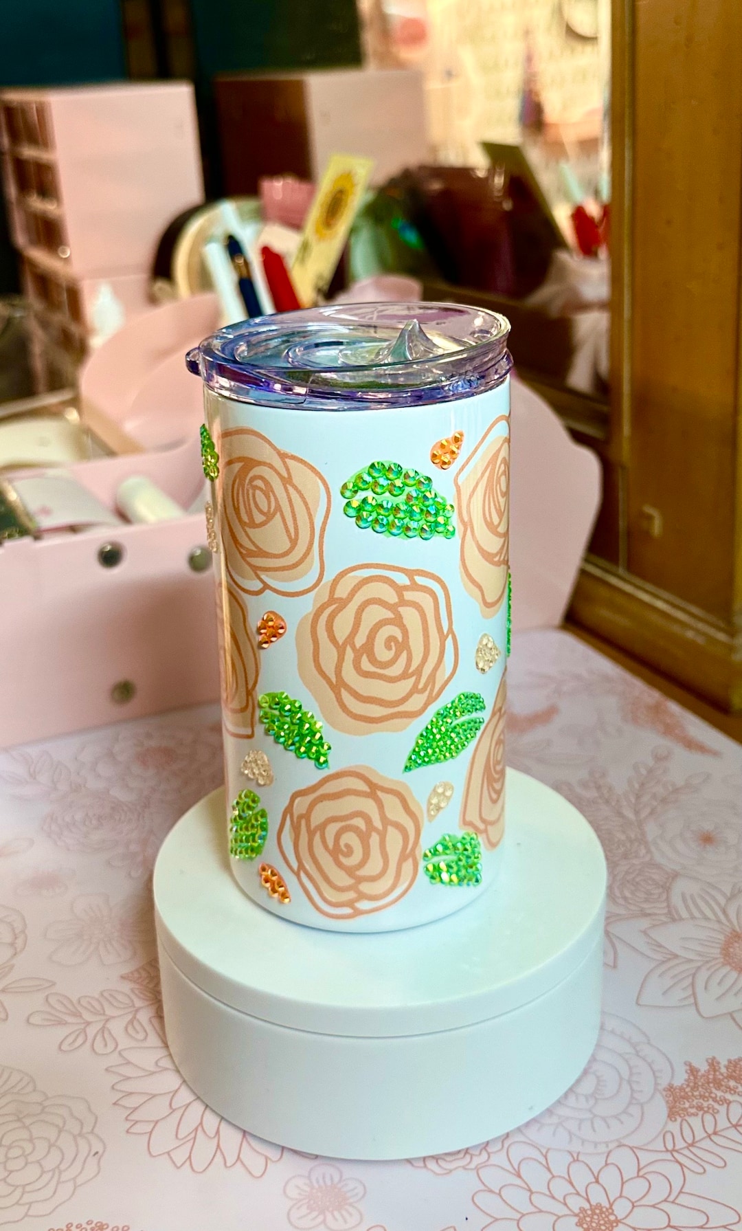 Roses Tumbler, Bedazzled Tumbler, Custom Rose Tumbler, Rhinestone ...