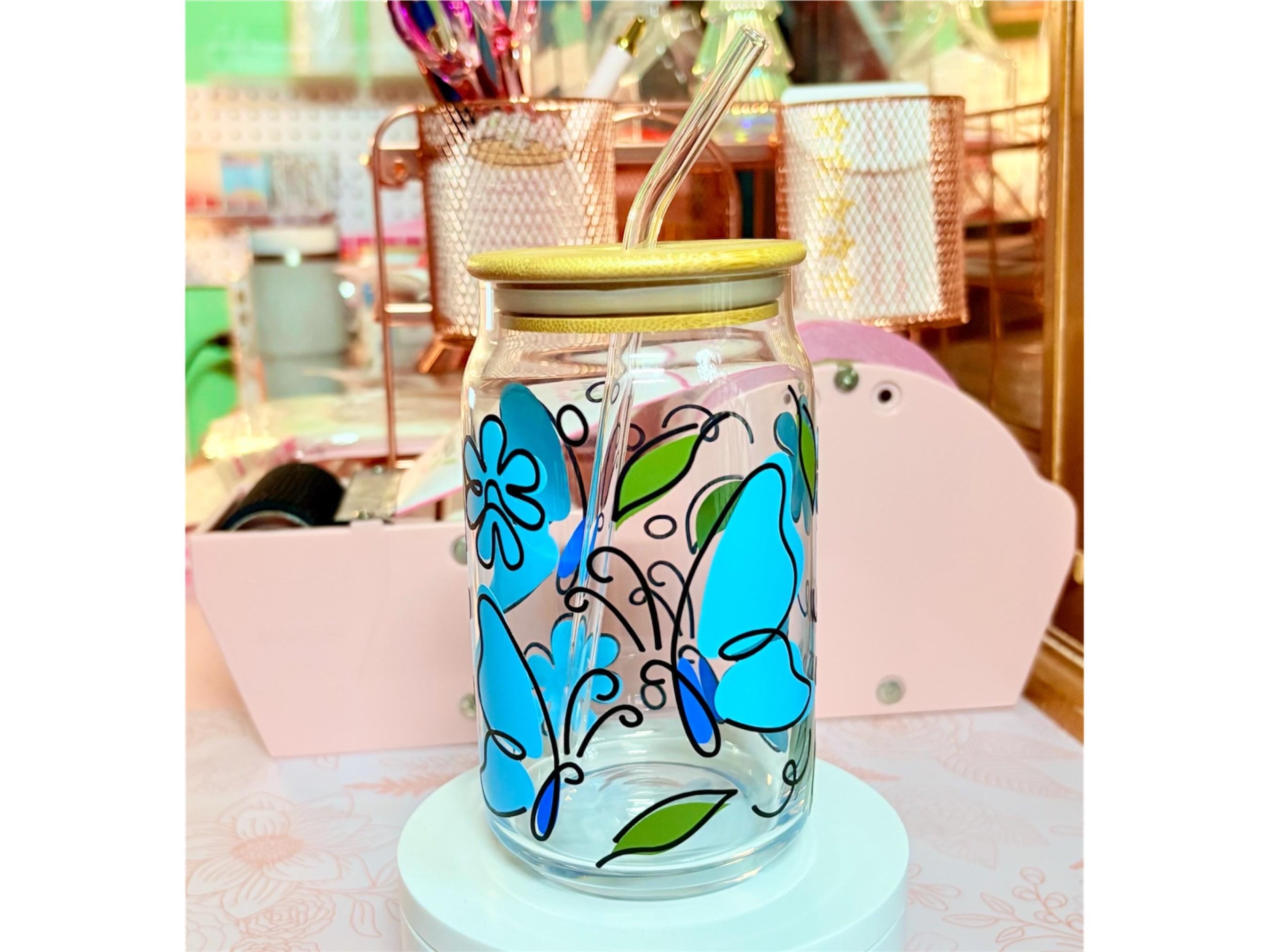 Tasse En Verre Papillon 3D Rose Avec Couvercle Et Paille - Gobelet Design Vintage Français Pour Boissons Chaudes/froides, Jus, Cocktail - Décoration élégante
