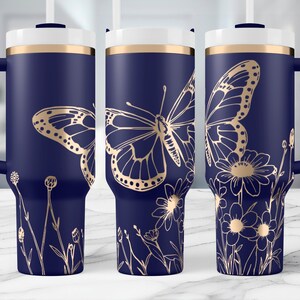 Butterfly Tumbler Laser Engrave SVG, Wildflower, Full Wrap Design for 40oz Tumbler, Digital Download, Seamless Design, SVG & PNG For Rotary