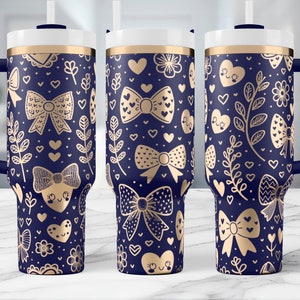 Kawaii Coquette Valentine Hearts Laser Tumbler Wrap PNG, Valentinstag PNG, Valentine Bow, Lasergravur, 40 Unzen Tumbler Wrap SVG Design