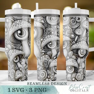 Abstract Eye Pattern Stainless Steel Tumbler, Seamless Design, Black and White Art Drinkware