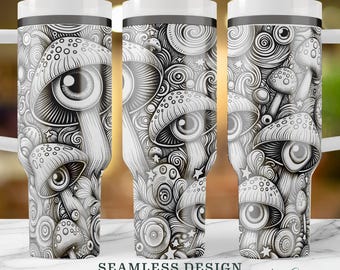 SVG de seta psicodélica, envoltura para vaso de 40 oz grabada con láser sin costuras, diseño láser de seta y ojos, envoltura completa, descarga digital
