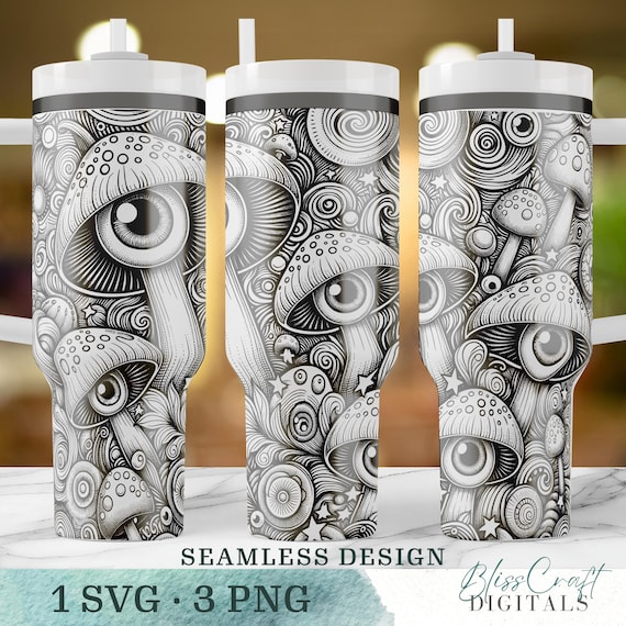 Psychedelic Mushroom SVG, Seamless Laser Engraved 40oz Tumbler Wrap, 40oz Laser Design, Mushroom and Eyes Full Wrap, Digital Download