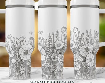 Floral Garden Wildflowers Seamless Customizable SVG, Laser Engraved 40oz Cup Design, Wildflower Wrap SVG, Botanical Engraving