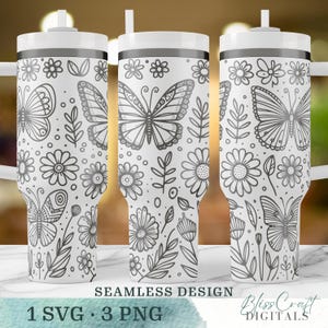 &quot;Nahtlose Blumen Garten Wildblumen und Schmetterlinge SVG, 40 Unzen Laser graviertes Design, volles Wickelmuster, digitaler Download.&quot;