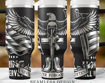 Patriotic Military Memorial tribute design, 40oz tumbler wrap SVG, Laser engraving file, Digital download, Customizable wrap, Veterans Day
