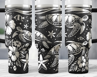 Sea Turtles Ocean Scene Digital Download, Laser Engraving Wrap, 40oz Tumbler Full Wrap, Nautical Digital Art, Printable Turtle Design SVG
