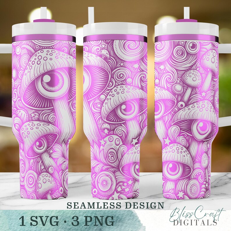 Purple and Pink Eye Pattern Tumbler Design, Seamless Wrap for Custom Tumblers, Digital Download SVG and PNG Files