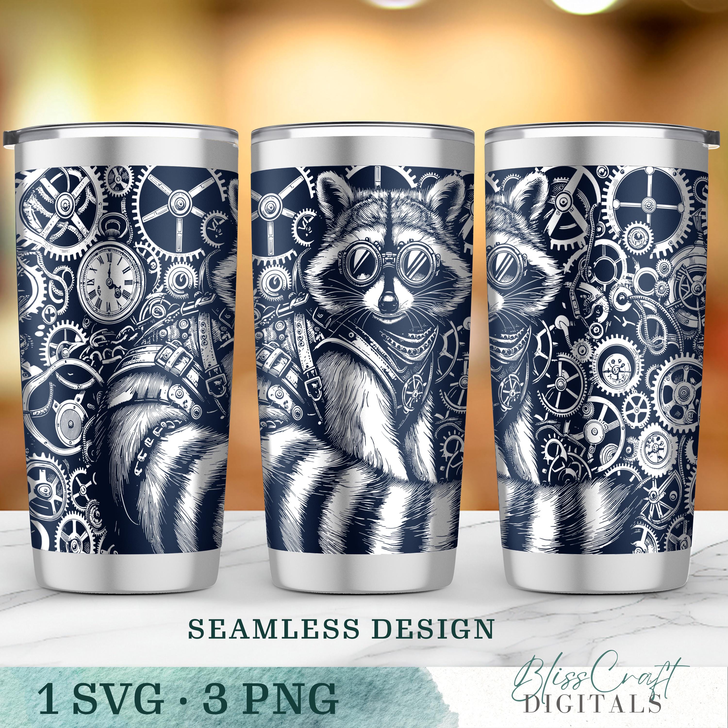 Laser Engraved Raccoon and Gears SVG, 20oz Tumbler Full Wrap Design ...
