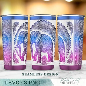 Boho Mandala Elephant SVG, Seamless Bohemian Mandala 20oz Laser Engraved Tumbler Wrap Design for Engraving, Instant Digital Download