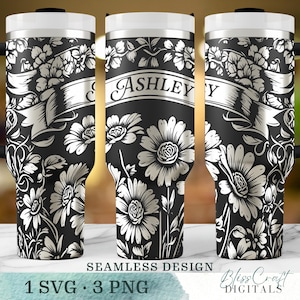 Daisy April Birth Flower 40oz Laser Engraved Cup, Seamless Bridesmaid Tumbler Wrap Design, Mom SVG Full Wrap, Digital Download for Engraving