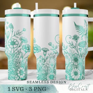 Seamless Floral Garden Wildflowers SVG, Custom name 40oz Laser Engraved Water Bottle, Engraved 40oz Wrap Design, Laser Full Wrap Design image 5