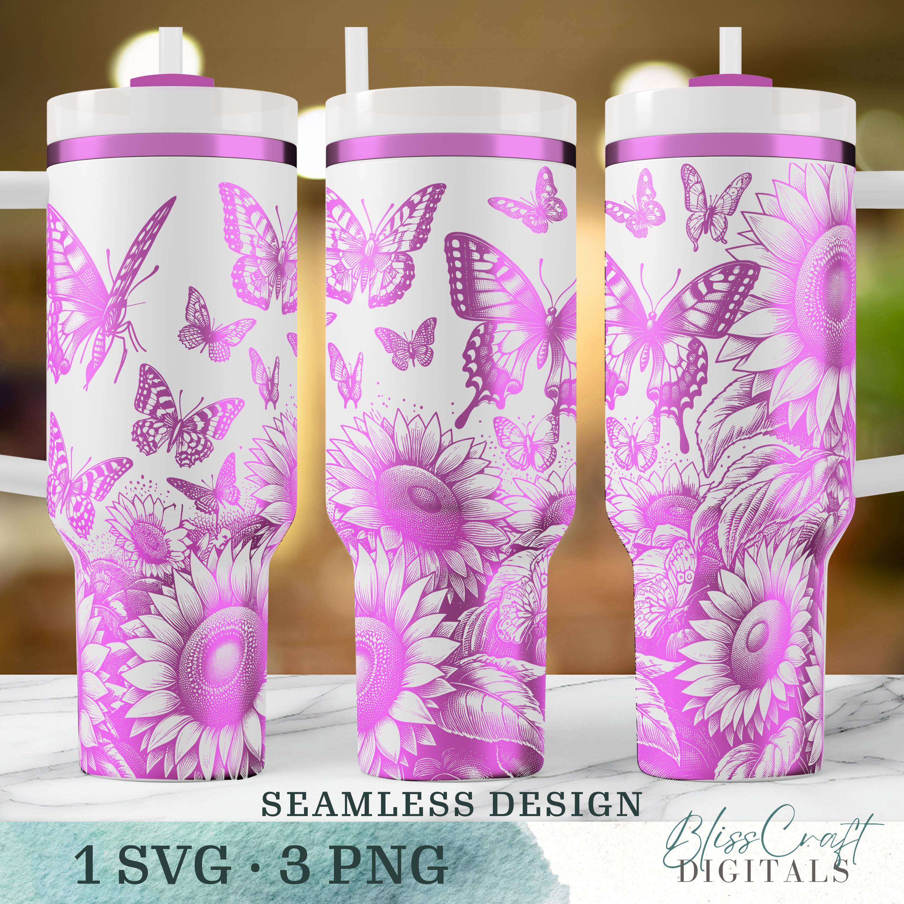 Butterfly & Sunflower SVG, Seamless 40oz Laser Engraved Tumbler Wrap ...