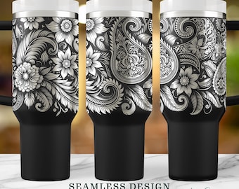 Floral Paisley Custom Name SVG, Seamless 40oz Tumbler Wrap, Bridesmaid & Mom Gift, Wedding Laser Engraved Cup, Instant Digital Download
