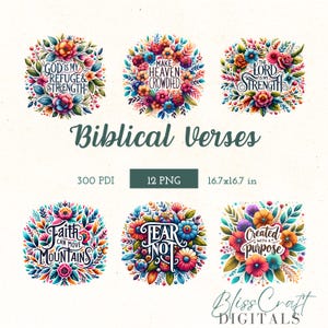 12 Floral Christian PNG Bundle, Religious Shirt Png, Religious Sublimation Files, Jesus Shirt PNG design, Floral Bible Verse Bundle