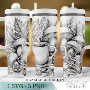 Mushroom Design SVG, Laser Engraved 40oz Tumbler Wrap, Coffee Cup and Tea Tumbler Full Wrap, Seamless 40oz Laser Design, Digital Download