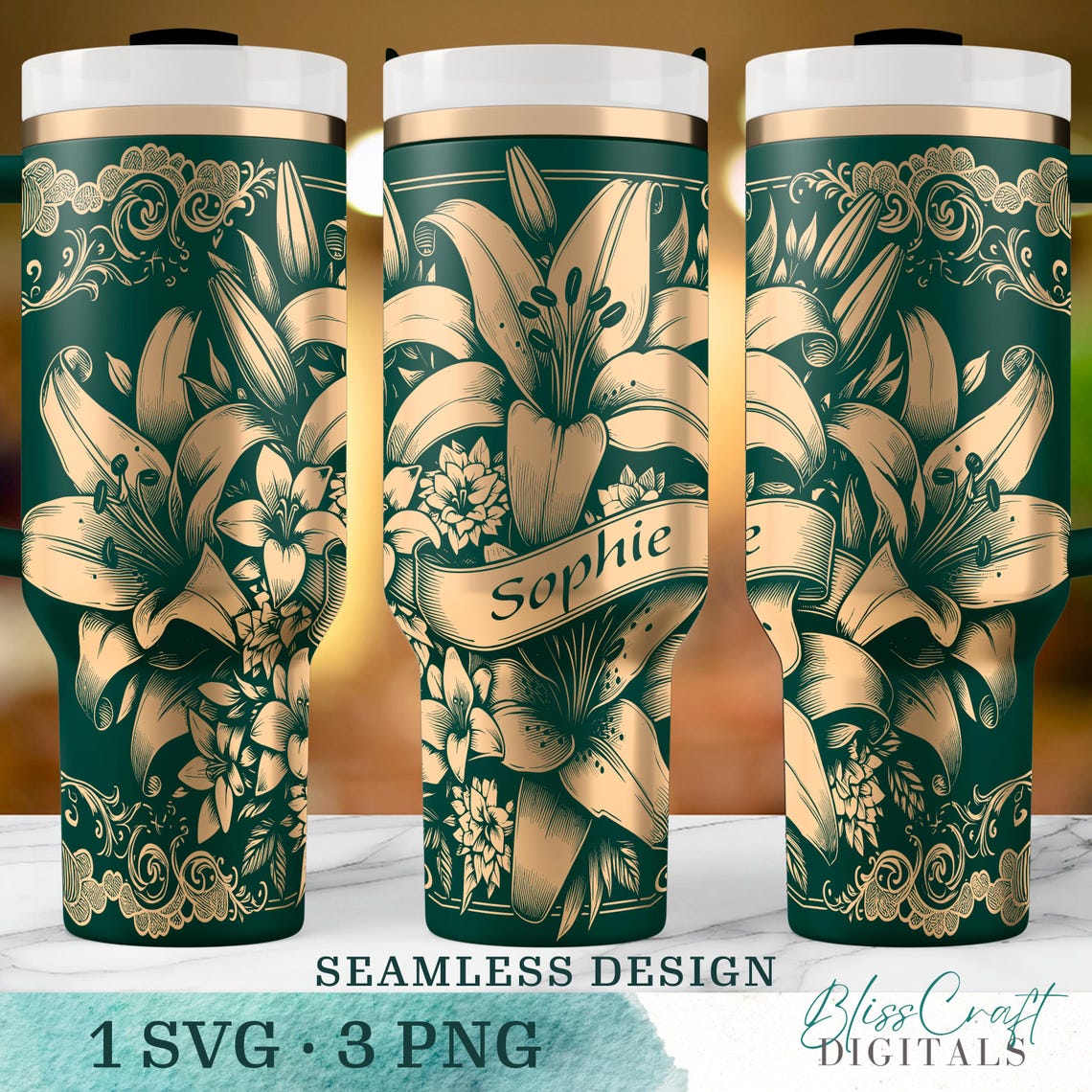 Seamless Lilies 40oz Tumbler Wrap Design, Laser Engraved Design, Floral ...