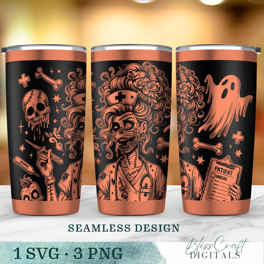 Halloween Undead Nurse SVG, Seamless Nurse 20oz Tumbler Wrap